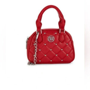 Badgley Mischka Dome Studded & Quilted Convertible Top Handle Bag in Red
